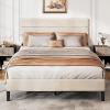 imageWLIVE Queen Size Upholstered Bed Frame Velvet Square Tufted Headboard Sturdy Metal ampamp Wooden Slats Support No Box Spring Needed Light GreyBeige