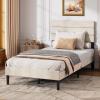 imageWLIVE Queen Size Upholstered Bed Frame Velvet Square Tufted Headboard Sturdy Metal ampamp Wooden Slats Support No Box Spring Needed Light GreyBeige