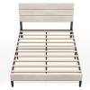 imageWLIVE Queen Size Upholstered Bed Frame Velvet Square Tufted Headboard Sturdy Metal ampamp Wooden Slats Support No Box Spring Needed Light GreyBeige