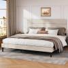 imageWLIVE Queen Size Upholstered Bed Frame Velvet Square Tufted Headboard Sturdy Metal ampamp Wooden Slats Support No Box Spring Needed Light GreyBeige