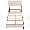 imageWLIVE Queen Size Upholstered Bed Frame Velvet Square Tufted Headboard Sturdy Metal ampamp Wooden Slats Support No Box Spring Needed Light GreyBeige