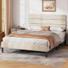 imageWLIVE Queen Size Upholstered Bed Frame Velvet Square Tufted Headboard Sturdy Metal ampamp Wooden Slats Support No Box Spring Needed Light GreyBeige