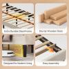 imageWLIVE Queen Size Upholstered Bed Frame Velvet Square Tufted Headboard Sturdy Metal ampamp Wooden Slats Support No Box Spring Needed Light GreyBeige