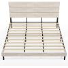 imageWLIVE Queen Size Upholstered Bed Frame Velvet Square Tufted Headboard Sturdy Metal ampamp Wooden Slats Support No Box Spring Needed Light GreyBeige