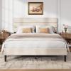 imageWLIVE Queen Size Upholstered Bed Frame Velvet Square Tufted Headboard Sturdy Metal ampamp Wooden Slats Support No Box Spring Needed Light GreyBeige