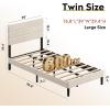 imageWLIVE Queen Size Upholstered Bed Frame Velvet Square Tufted Headboard Sturdy Metal ampamp Wooden Slats Support No Box Spring Needed Light GreyBeige