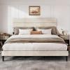 imageWLIVE Queen Size Upholstered Bed Frame Velvet Square Tufted Headboard Sturdy Metal ampamp Wooden Slats Support No Box Spring Needed Light GreyBeige