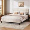 imageWLIVE Queen Size Upholstered Bed Frame Velvet Square Tufted Headboard Sturdy Metal ampamp Wooden Slats Support No Box Spring Needed Light GreyBeige