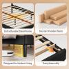 imageWLIVE Queen Size Upholstered Bed Frame Velvet Square Tufted Headboard Sturdy Metal ampamp Wooden Slats Support No Box Spring Needed Light GreyBlack