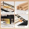 imageWLIVE Queen Size Upholstered Bed Frame Velvet Square Tufted Headboard Sturdy Metal ampamp Wooden Slats Support No Box Spring Needed Light GreyBlack