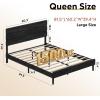imageWLIVE Queen Size Upholstered Bed Frame Velvet Square Tufted Headboard Sturdy Metal ampamp Wooden Slats Support No Box Spring Needed Light GreyBlack