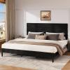 imageWLIVE Queen Size Upholstered Bed Frame Velvet Square Tufted Headboard Sturdy Metal ampamp Wooden Slats Support No Box Spring Needed Light GreyBlack