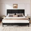 imageWLIVE Queen Size Upholstered Bed Frame Velvet Square Tufted Headboard Sturdy Metal ampamp Wooden Slats Support No Box Spring Needed Light GreyBlack
