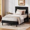 imageWLIVE Queen Size Upholstered Bed Frame Velvet Square Tufted Headboard Sturdy Metal ampamp Wooden Slats Support No Box Spring Needed Light GreyBlack