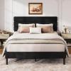 imageWLIVE Queen Size Upholstered Bed Frame Velvet Square Tufted Headboard Sturdy Metal ampamp Wooden Slats Support No Box Spring Needed Light GreyBlack