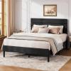 imageWLIVE Queen Size Upholstered Bed Frame Velvet Square Tufted Headboard Sturdy Metal ampamp Wooden Slats Support No Box Spring Needed Light GreyBlack