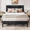 imageWLIVE Queen Size Upholstered Bed Frame Velvet Square Tufted Headboard Sturdy Metal ampamp Wooden Slats Support No Box Spring Needed Light GreyBlack