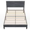 imageWLIVE Queen Size Upholstered Bed Frame Velvet Square Tufted Headboard Sturdy Metal ampamp Wooden Slats Support No Box Spring Needed Light GreyGrey