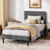 imageWLIVE Queen Size Upholstered Bed Frame Velvet Square Tufted Headboard Sturdy Metal ampamp Wooden Slats Support No Box Spring Needed Light GreyGrey