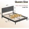 imageWLIVE Queen Size Upholstered Bed Frame Velvet Square Tufted Headboard Sturdy Metal ampamp Wooden Slats Support No Box Spring Needed Light GreyGrey