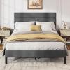 imageWLIVE Queen Size Upholstered Bed Frame Velvet Square Tufted Headboard Sturdy Metal ampamp Wooden Slats Support No Box Spring Needed Light GreyGrey