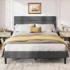 imageWLIVE Queen Size Upholstered Bed Frame Velvet Square Tufted Headboard Sturdy Metal ampamp Wooden Slats Support No Box Spring Needed Light GreyGrey