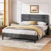 imageWLIVE Queen Size Upholstered Bed Frame Velvet Square Tufted Headboard Sturdy Metal ampamp Wooden Slats Support No Box Spring Needed Light GreyGrey