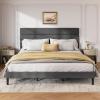 imageWLIVE Queen Size Upholstered Bed Frame Velvet Square Tufted Headboard Sturdy Metal ampamp Wooden Slats Support No Box Spring Needed Light GreyGrey