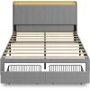 imageWLIVE Queen Size Upholstered Bed Frame with 2 Drawers Linen Tufted Storage Headboard with Charging Ports and LED Light Sturdy Metal ampamp Wooden Slats Support No Box Spring Needed BeigeGrey