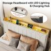 imageWLIVE Queen Size Upholstered Bed Frame with 2 Drawers Linen Tufted Storage Headboard with Charging Ports and LED Light Sturdy Metal ampamp Wooden Slats Support No Box Spring Needed BeigeBeige