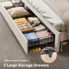 imageWLIVE Queen Size Upholstered Bed Frame with 2 Drawers Linen Tufted Storage Headboard with Charging Ports and LED Light Sturdy Metal ampamp Wooden Slats Support No Box Spring Needed BeigeBeige