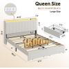 imageWLIVE Queen Size Upholstered Bed Frame with 2 Drawers Linen Tufted Storage Headboard with Charging Ports and LED Light Sturdy Metal ampamp Wooden Slats Support No Box Spring Needed BeigeBeige
