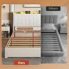 imageWLIVE Queen Size Upholstered Bed Frame with 2 Drawers Linen Tufted Storage Headboard with Charging Ports and LED Light Sturdy Metal ampamp Wooden Slats Support No Box Spring Needed BeigeBeige