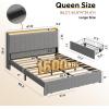 imageWLIVE Queen Size Upholstered Bed Frame with 2 Drawers Linen Tufted Storage Headboard with Charging Ports and LED Light Sturdy Metal ampamp Wooden Slats Support No Box Spring Needed BeigeGrey