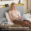imageWLIVE Queen Size Upholstered Bed Frame with 2 Drawers Linen Tufted Storage Headboard with Charging Ports and LED Light Sturdy Metal ampamp Wooden Slats Support No Box Spring Needed BeigeGrey