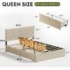 imageWLIVE Queen Size Upholstered Bed Frame with 4 Drawers and Velvet Square Tufted Headboard Sturdy Metal ampamp Wooden Slats Support No Box Spring Needed Easy Assembly Light GreyBeige