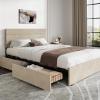 imageWLIVE Queen Size Upholstered Bed Frame with 4 Drawers and Velvet Square Tufted Headboard Sturdy Metal ampamp Wooden Slats Support No Box Spring Needed Easy Assembly Light GreyBeige