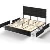 imageWLIVE Queen Size Upholstered Bed Frame with 4 Drawers and Velvet Square Tufted Headboard Sturdy Metal ampamp Wooden Slats Support No Box Spring Needed Easy Assembly Light GreyBlack