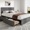 imageWLIVE Queen Size Upholstered Bed Frame with 4 Drawers and Velvet Square Tufted Headboard Sturdy Metal ampamp Wooden Slats Support No Box Spring Needed Easy Assembly Light GreyGrey