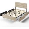 imageWLIVE Queen Size Upholstered Bed Frame with 4 Drawers and Velvet Square Tufted Headboard Sturdy Metal ampamp Wooden Slats Support No Box Spring Needed Easy Assembly Light GreyBeige