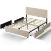 imageWLIVE Queen Size Upholstered Bed Frame with 4 Drawers and Velvet Square Tufted Headboard Sturdy Metal ampamp Wooden Slats Support No Box Spring Needed Easy Assembly Light GreyBeige