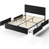 imageWLIVE Queen Size Upholstered Bed Frame with 4 Drawers and Velvet Square Tufted Headboard Sturdy Metal ampamp Wooden Slats Support No Box Spring Needed Easy Assembly Light GreyBlack