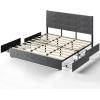 imageWLIVE Queen Size Upholstered Bed Frame with 4 Drawers and Velvet Square Tufted Headboard Sturdy Metal ampamp Wooden Slats Support No Box Spring Needed Easy Assembly Light GreyGrey