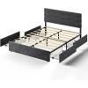 imageWLIVE Queen Size Upholstered Bed Frame with 4 Drawers and Velvet Square Tufted Headboard Sturdy Metal ampamp Wooden Slats Support No Box Spring Needed Easy Assembly Light GreyGrey