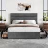 imageWLIVE Queen Size Upholstered Bed Frame with 4 Drawers and Velvet Square Tufted Headboard Sturdy Metal ampamp Wooden Slats Support No Box Spring Needed Easy Assembly Light GreyGrey