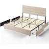 imageWLIVE Queen Size Upholstered Bed Frame with 4 Drawers and Velvet Square Tufted Headboard Sturdy Metal ampamp Wooden Slats Support No Box Spring Needed Easy Assembly Light GreyBeige