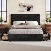 imageWLIVE Queen Size Upholstered Bed Frame with 4 Drawers and Velvet Square Tufted Headboard Sturdy Metal ampamp Wooden Slats Support No Box Spring Needed Easy Assembly Light GreyBlack