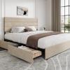 imageWLIVE Queen Size Upholstered Bed Frame with 4 Drawers and Velvet Square Tufted Headboard Sturdy Metal ampamp Wooden Slats Support No Box Spring Needed Easy Assembly Light GreyBeige