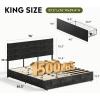 imageWLIVE Queen Size Upholstered Bed Frame with 4 Drawers and Velvet Square Tufted Headboard Sturdy Metal ampamp Wooden Slats Support No Box Spring Needed Easy Assembly Light GreyBlack