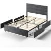 imageWLIVE Queen Size Upholstered Bed Frame with 4 Drawers and Velvet Square Tufted Headboard Sturdy Metal ampamp Wooden Slats Support No Box Spring Needed Easy Assembly Light GreyGrey